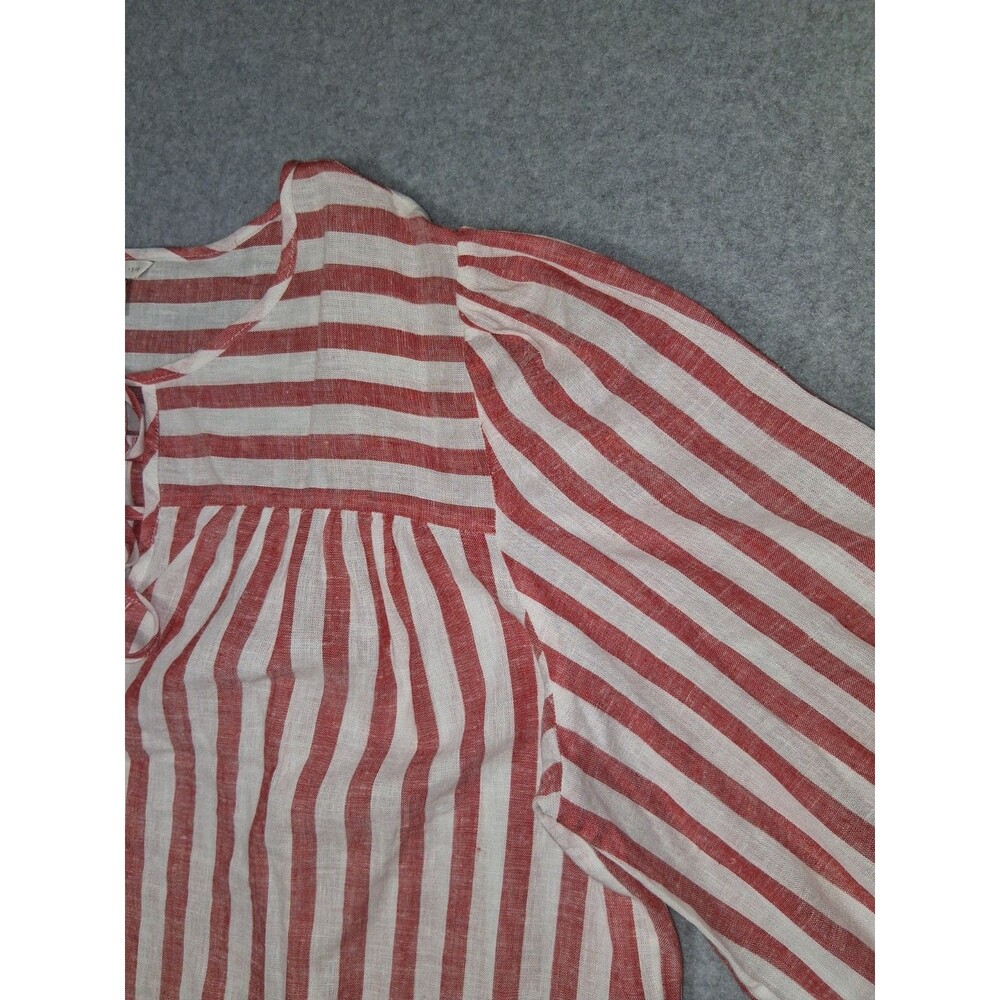 Cato Linen Blend Peasant Tunic Top Womens L Red White Striped Coastal Grandma - Picture 5 of 14